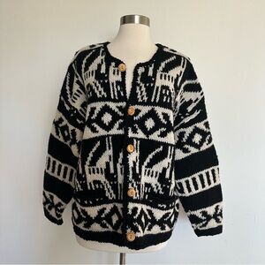 Rare Vintage Super Chunky 100% Wool Handknitted Cardigan Sweater Express Tricot